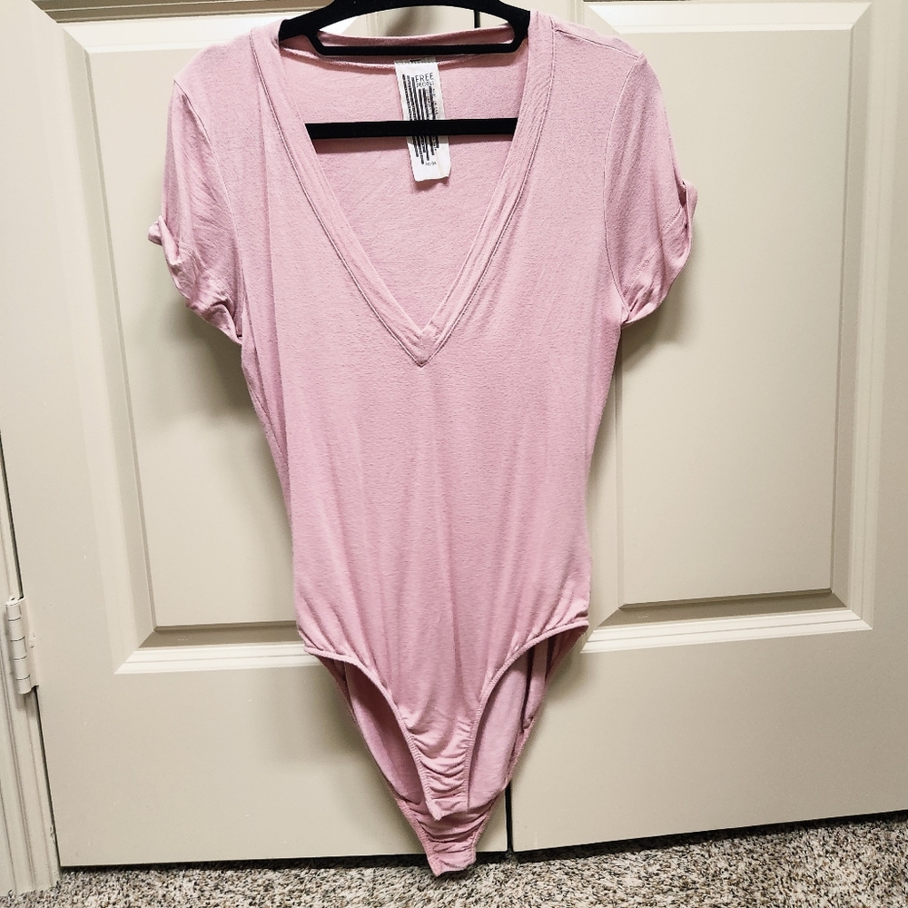 Free People Light Pink V-Neck Bodysuit